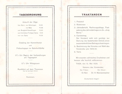 Berna Bern - 1929 - Einladung AH-Tag - Nachlass Vontobel v/o Brutus