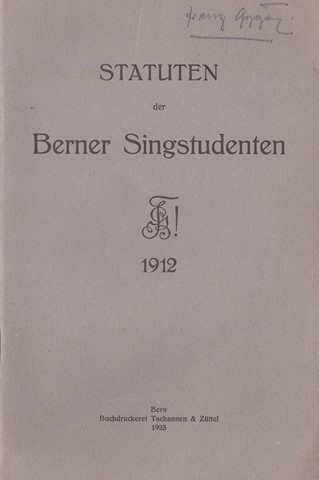Singstudenten Bern - 1925 - Statuen Aktivitas und AHV, BC Reglement 1925